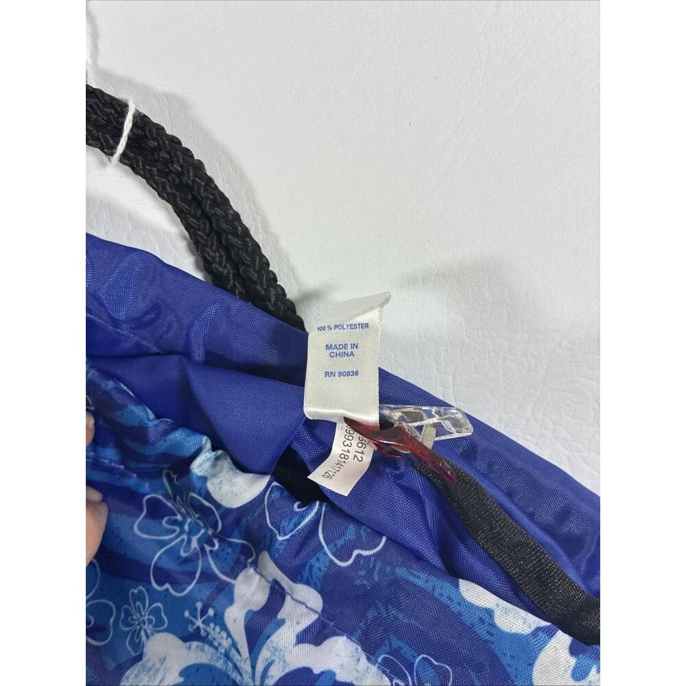 Port Authority Blue Hibiscus Floral Drawstring Backpack Cinch Sack Bag 13.5x17.5